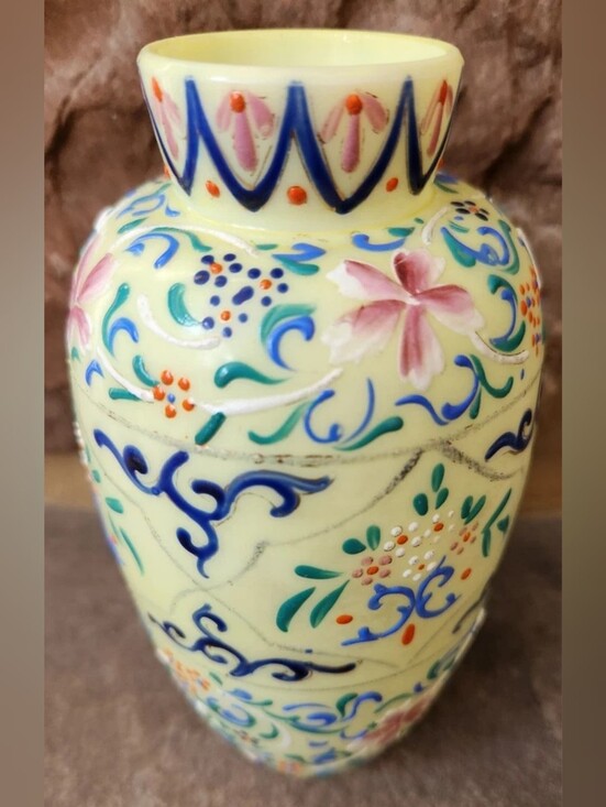Thomas Webb Other - Antique 1800's Thomas Webb 6" Vase Moroccan Tapestry Hand Painted Opaline Glass
